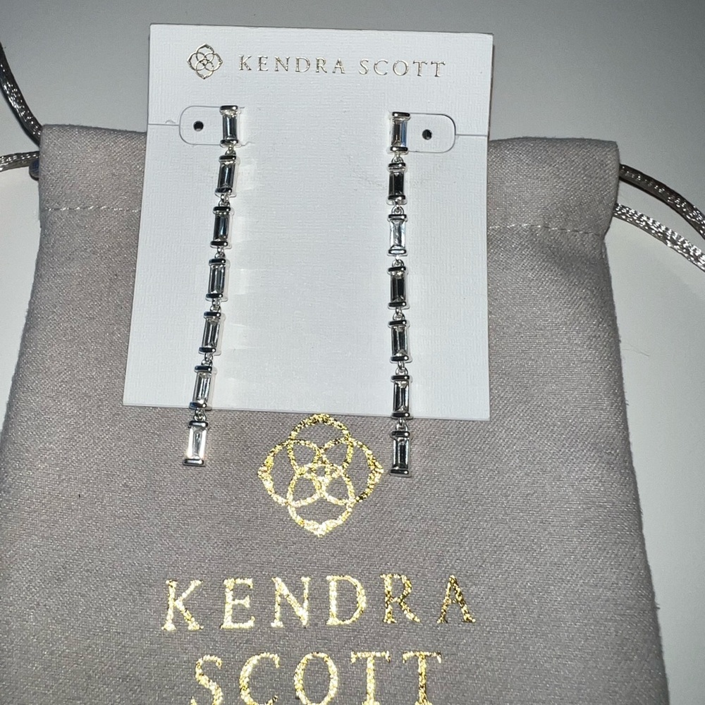 Kendra Scott Silver White Crystal Drop Earrings w/ dust bag